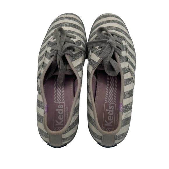Keds Gray Off White Striped Canvas Sneakers Size 7 Women's - Picture 4 of 8